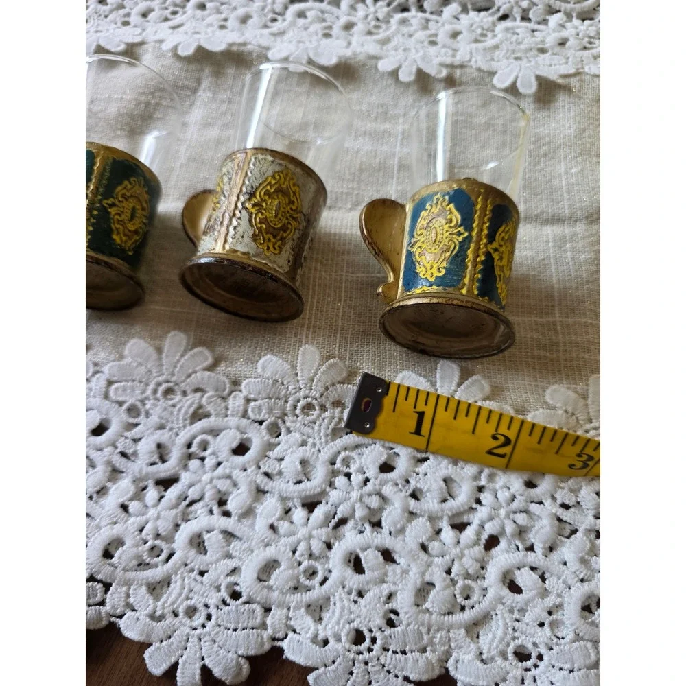Vintage Florentine Style Miniature Glass Set with plastic Resin Holders 5pc